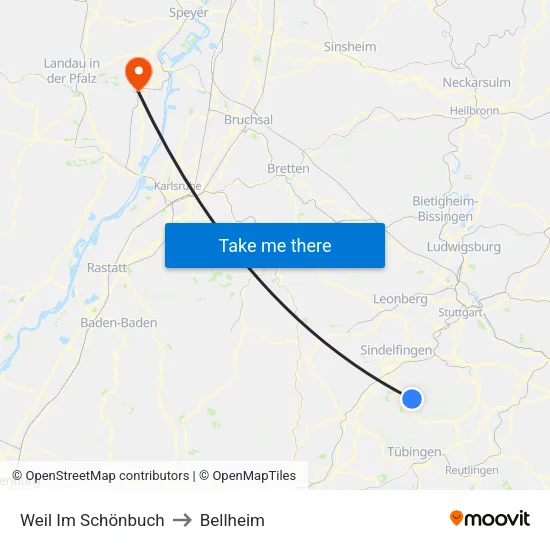 Weil Im Schönbuch to Bellheim map