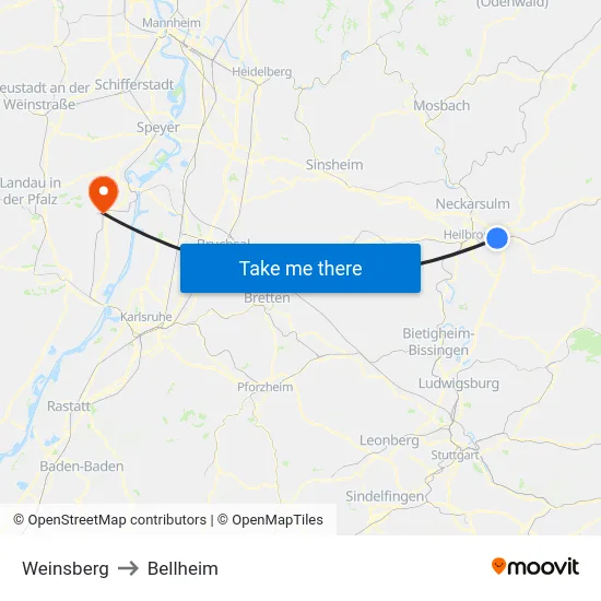 Weinsberg to Bellheim map