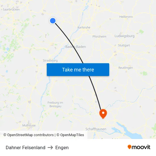 Dahner Felsenland to Engen map