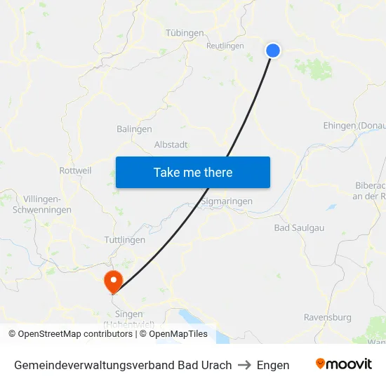 Gemeindeverwaltungsverband Bad Urach to Engen map