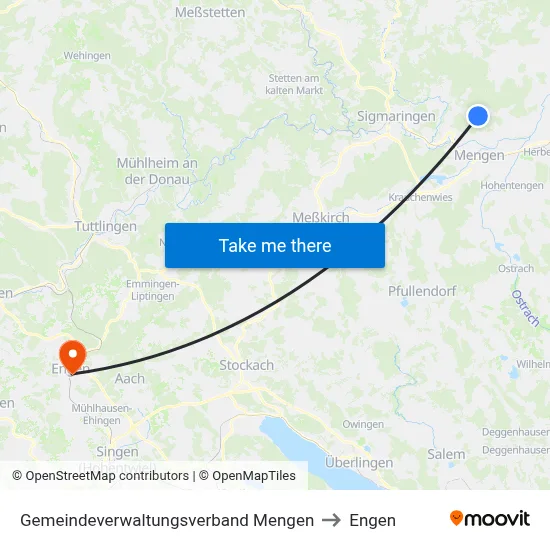 Gemeindeverwaltungsverband Mengen to Engen map