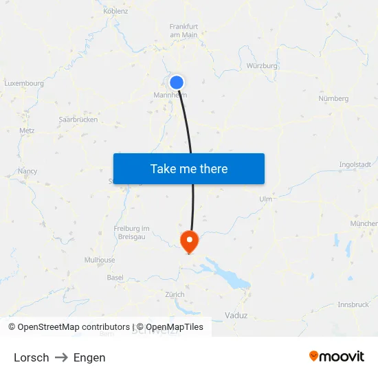 Lorsch to Engen map