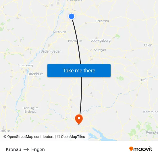 Kronau to Engen map