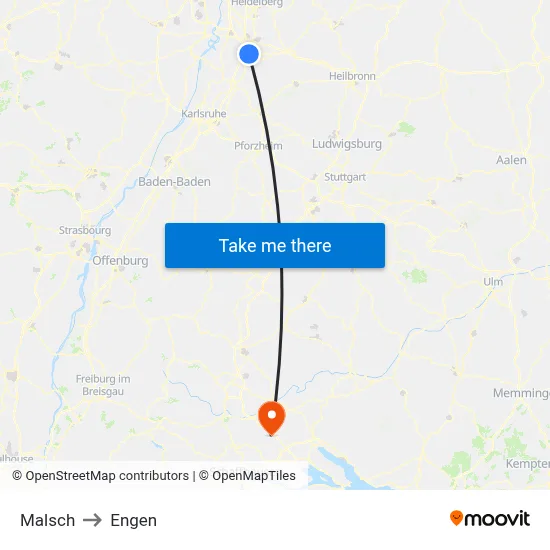 Malsch to Engen map