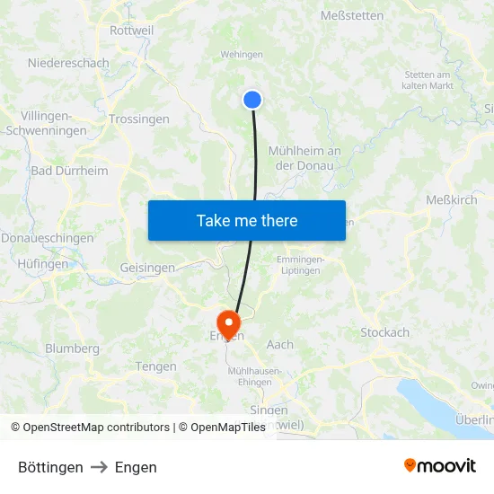 Böttingen to Engen map