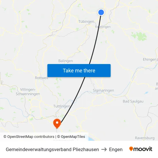 Gemeindeverwaltungsverband Pliezhausen to Engen map