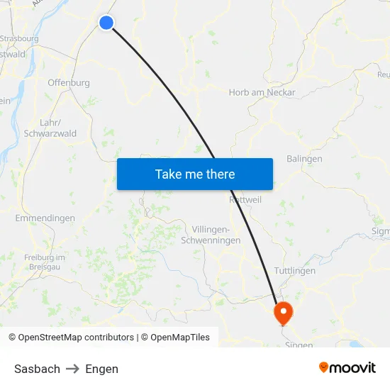 Sasbach to Engen map