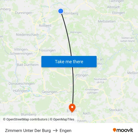 Zimmern Unter Der Burg to Engen map