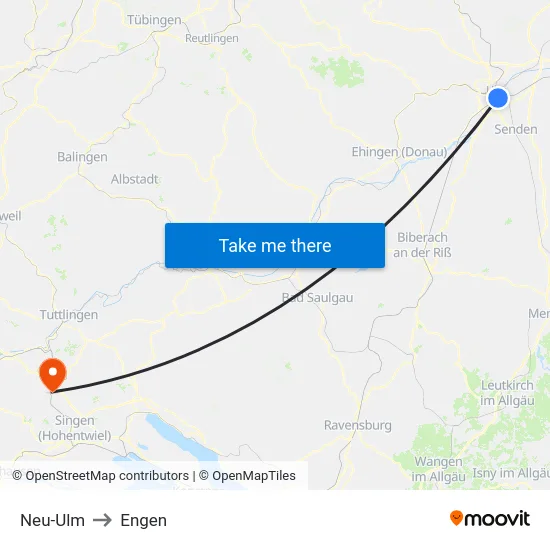 Neu-Ulm to Engen map