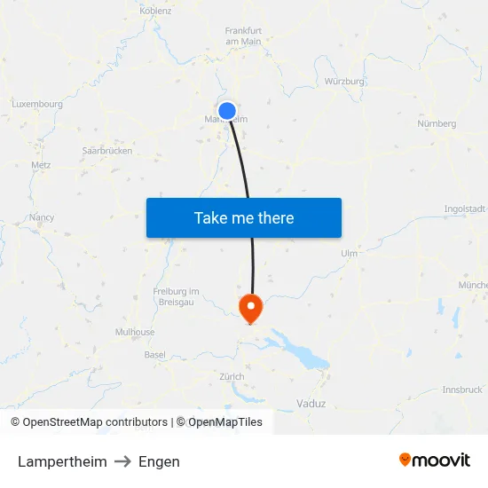 Lampertheim to Engen map