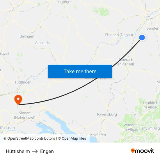 Hüttisheim to Engen map