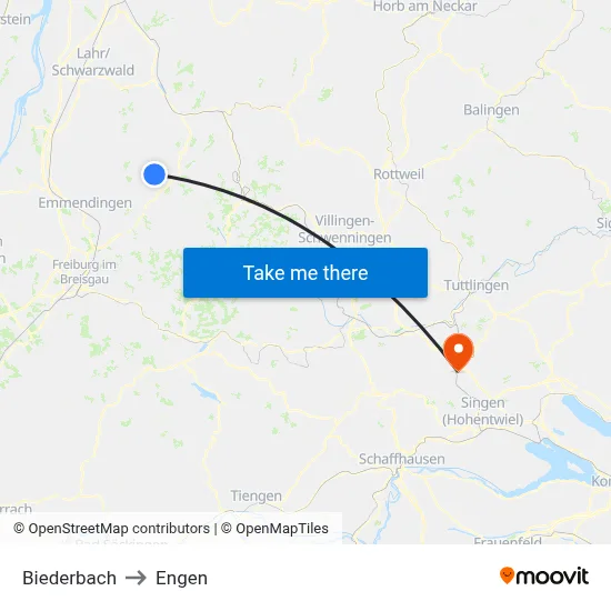 Biederbach to Engen map