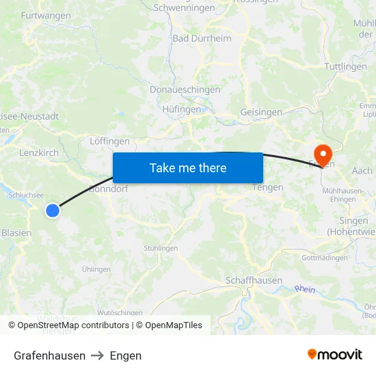Grafenhausen to Engen map