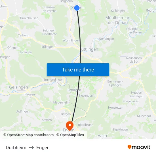 Dürbheim to Engen map
