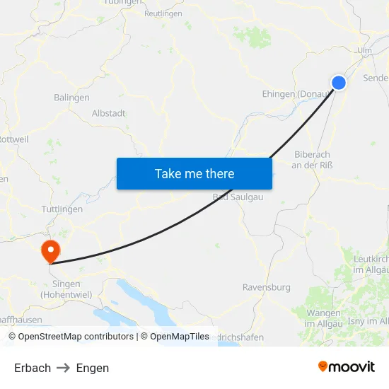 Erbach to Engen map