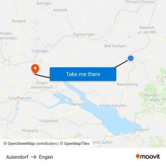 Aulendorf to Engen map