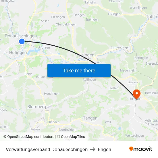 Verwaltungsverband Donaueschingen to Engen map