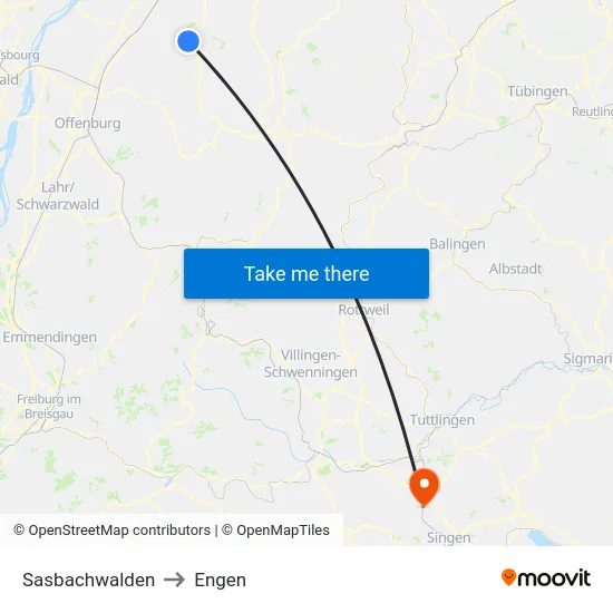 Sasbachwalden to Engen map