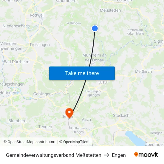 Gemeindeverwaltungsverband Meßstetten to Engen map