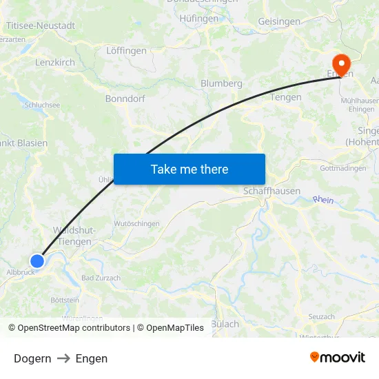 Dogern to Engen map