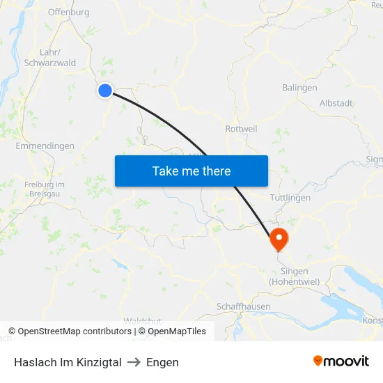Haslach Im Kinzigtal to Engen map