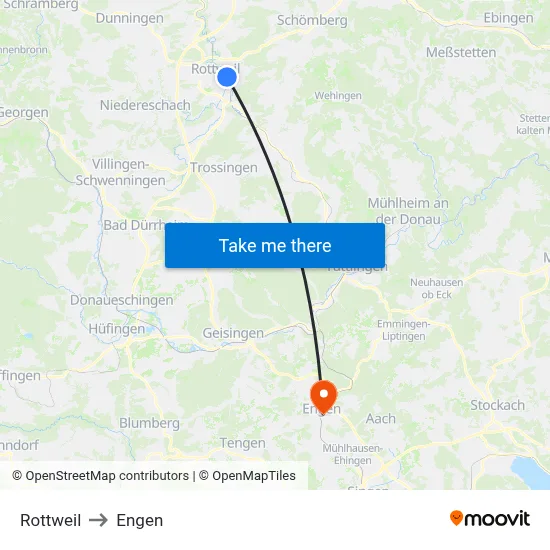 Rottweil to Engen map