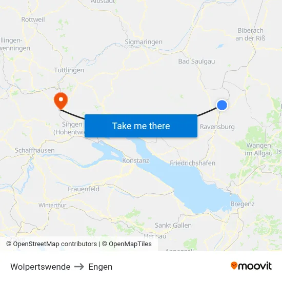 Wolpertswende to Engen map