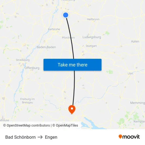 Bad Schönborn to Engen map