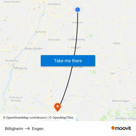 Billigheim to Engen map