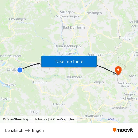 Lenzkirch to Engen map