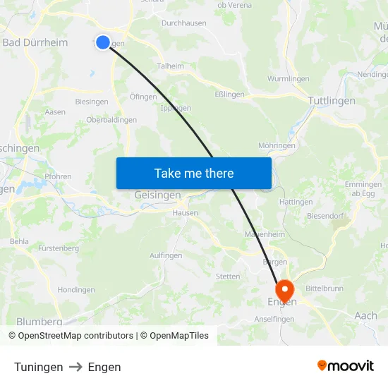 Tuningen to Engen map