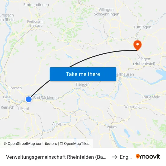 Verwaltungsgemeinschaft Rheinfelden (Baden) to Engen map