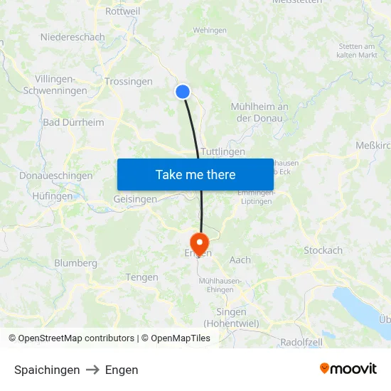 Spaichingen to Engen map