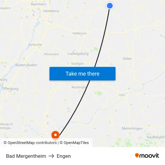 Bad Mergentheim to Engen map