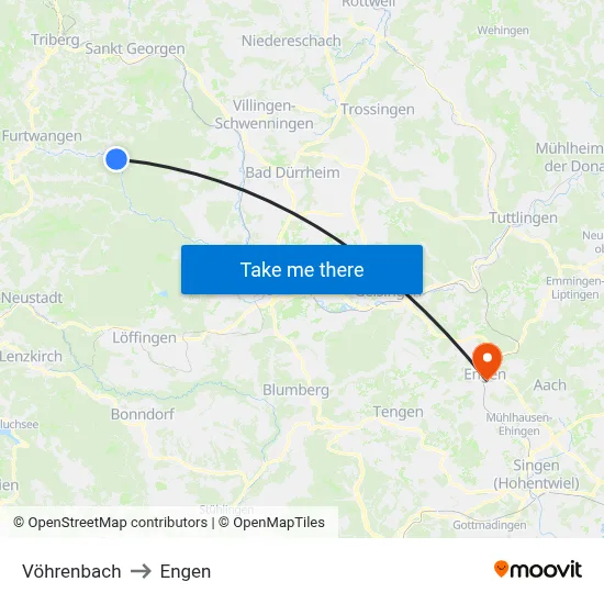 Vöhrenbach to Engen map