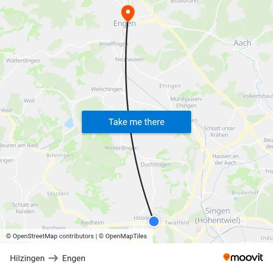 Hilzingen to Engen map