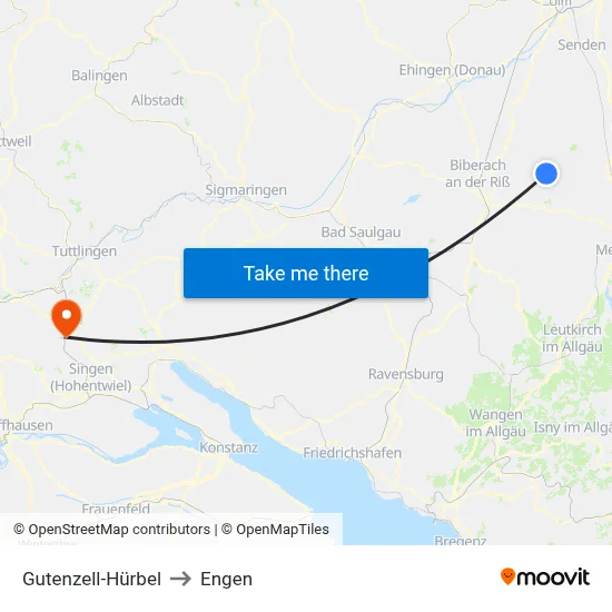 Gutenzell-Hürbel to Engen map