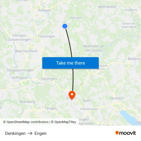 Denkingen to Engen map