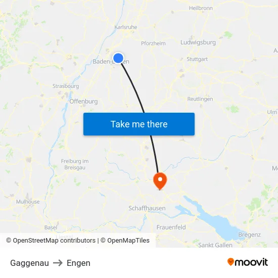 Gaggenau to Engen map