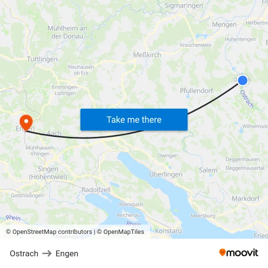 Ostrach to Engen map