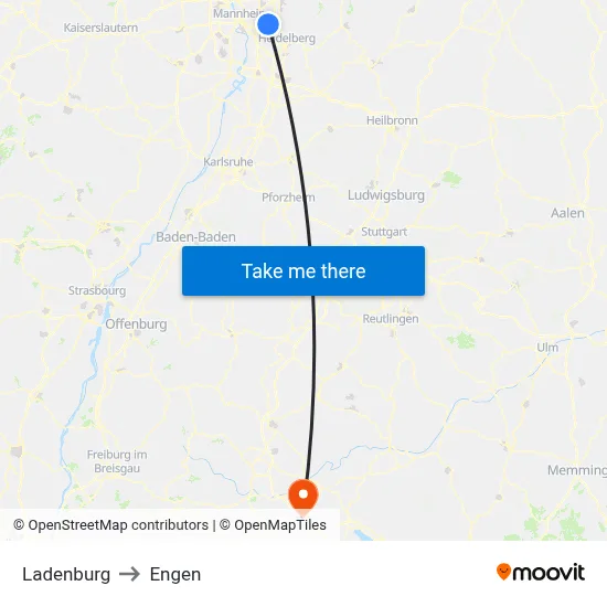 Ladenburg to Engen map