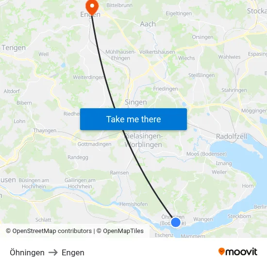 Öhningen to Engen map