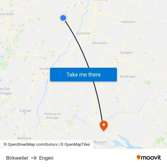 Birkweiler to Engen map