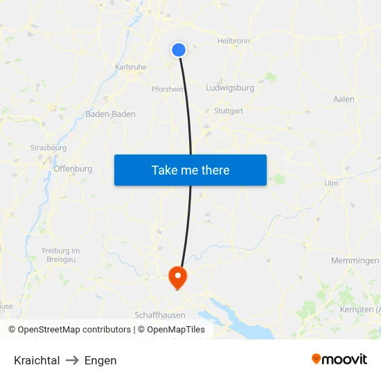 Kraichtal to Engen map
