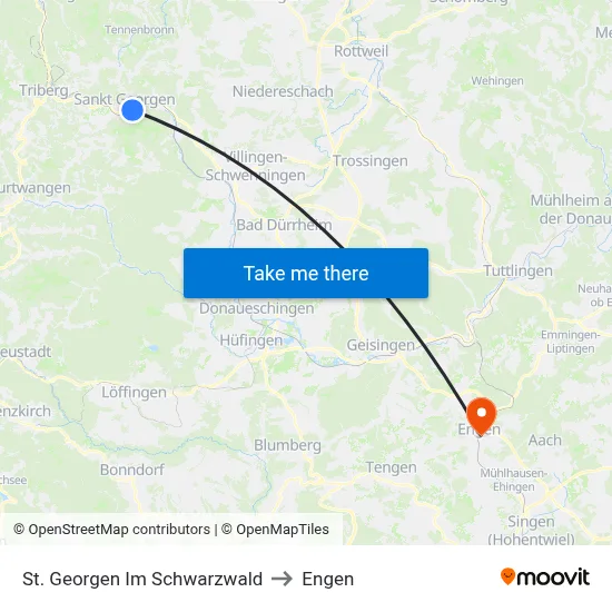 St. Georgen Im Schwarzwald to Engen map