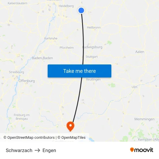 Schwarzach to Engen map