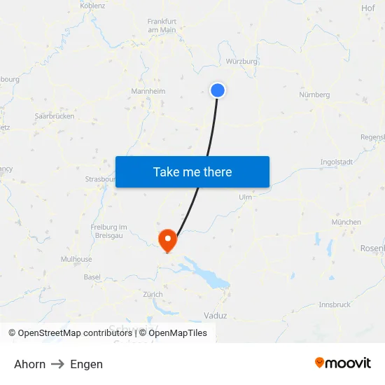 Ahorn to Engen map