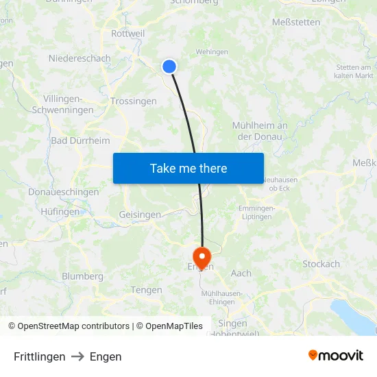 Frittlingen to Engen map