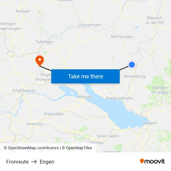 Fronreute to Engen map