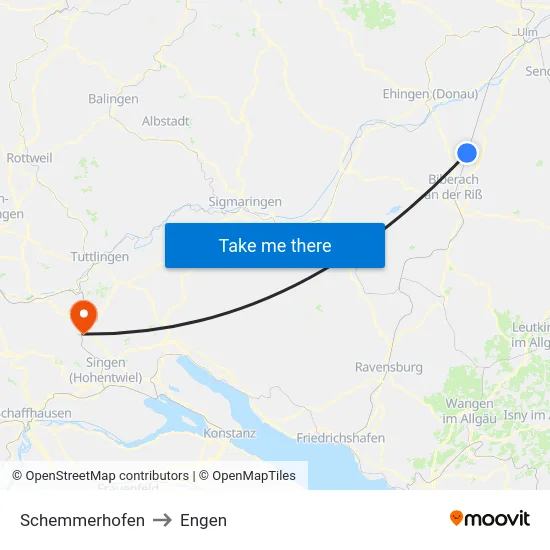 Schemmerhofen to Engen map